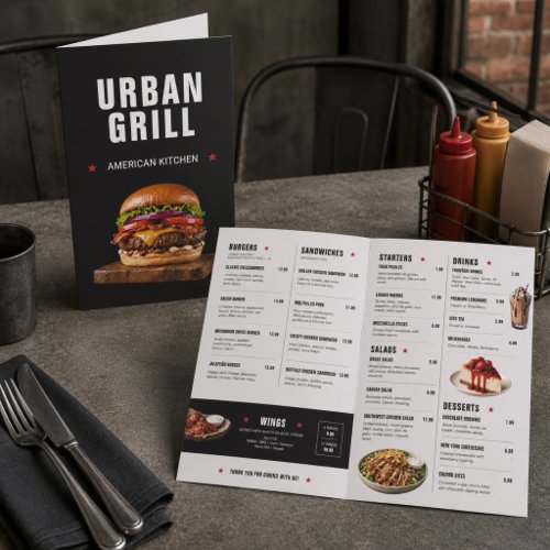 Restaurant Bar & Grill Food and Drinks Folded Menu