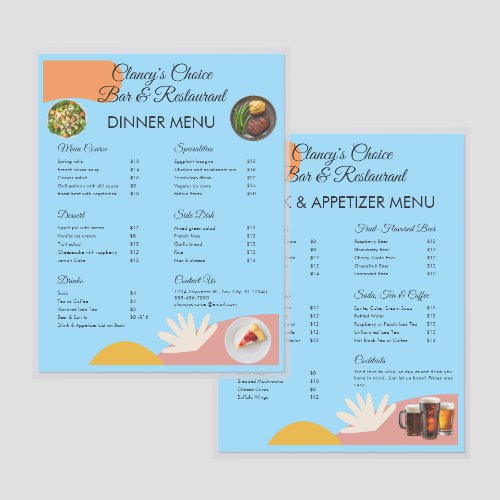 Restaurant & Bar Light Blue & Peach Laminated Menu