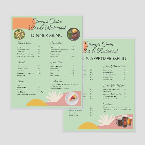 Restaurant & Bar Light Green & Peach Laminated Menu