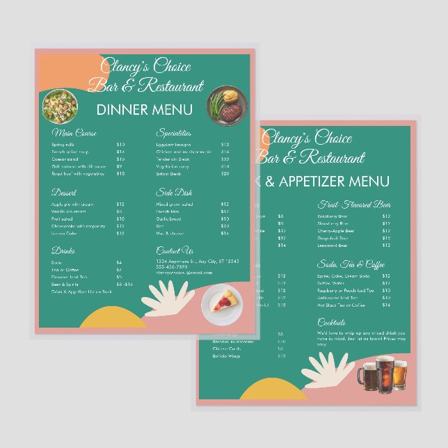 Restaurant & Bar Teal Peach Laminated Template (Front/Back)