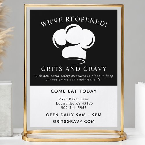 Restaurant Black White Chef Hat Covid Reopening Flyer