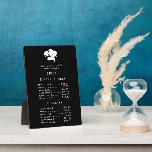 Restaurant Black White Chef Hat Menu Price Plaque