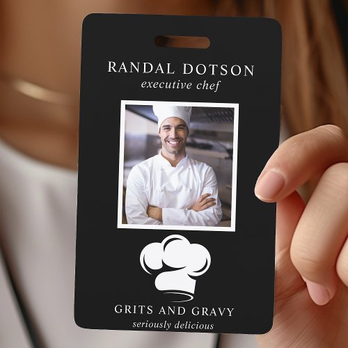 Restaurant Black White Chef Hat Photo ID Badge