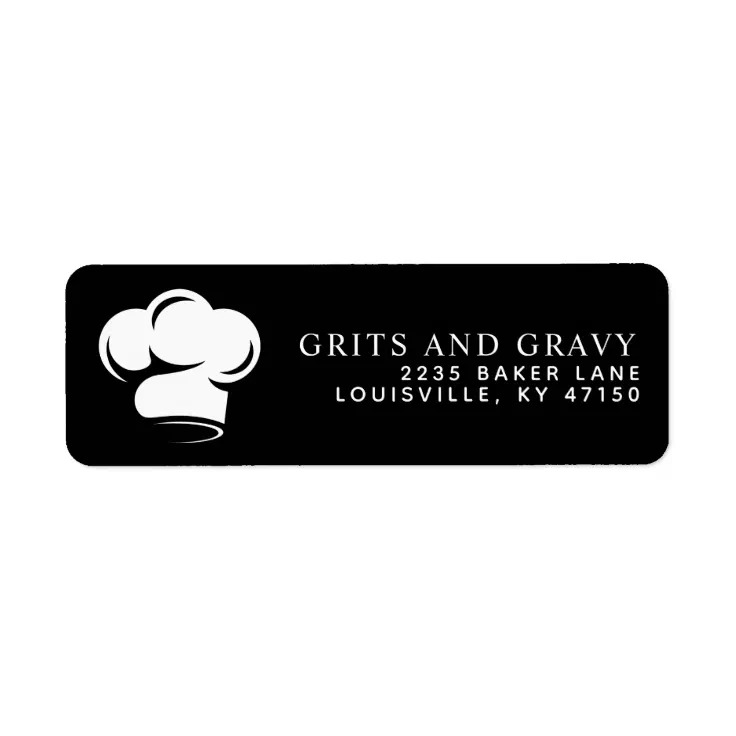 Restaurant Black White Chef Hat Return Address Label | Zazzle