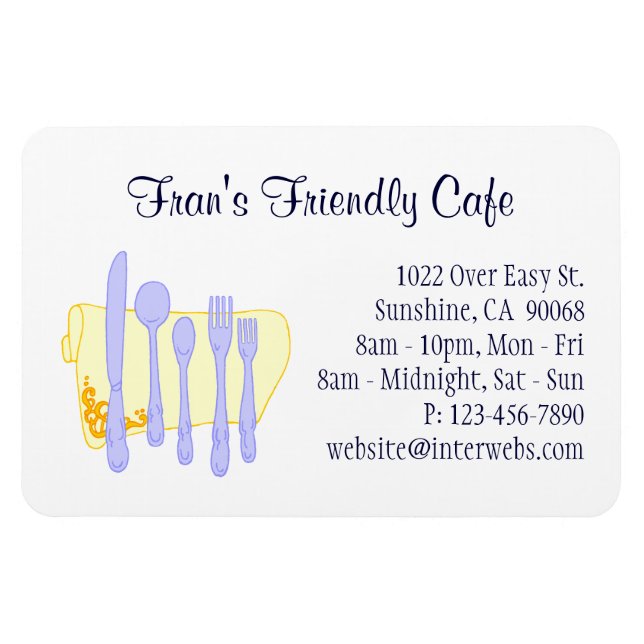 Restaurant Business Card Blue Yellow Custom Magnet (Horizontal)