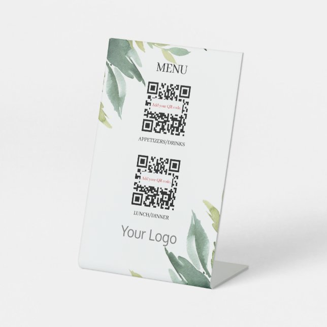 Restaurant Business QR Code Menu Your Logo Here Pedestal Sign (Front)