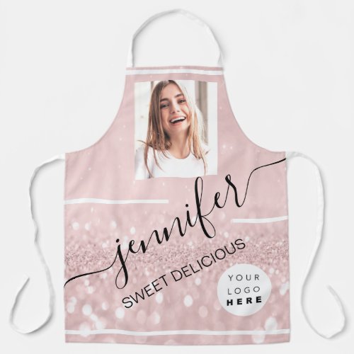 Restaurant Cakes Catering Photo Logo Glitter Pink Apron