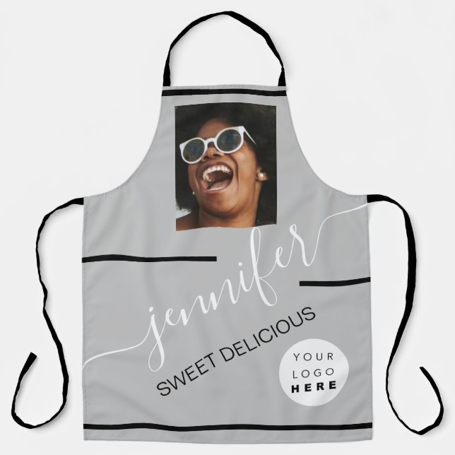 Restaurant Cakes Coffe Shop  Photo Logo Gray Apron (Front)