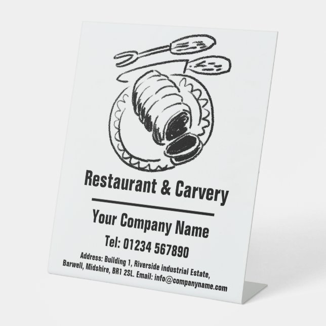 Restaurant & Carvery Cartoon Design Pedestal Sign (Front)