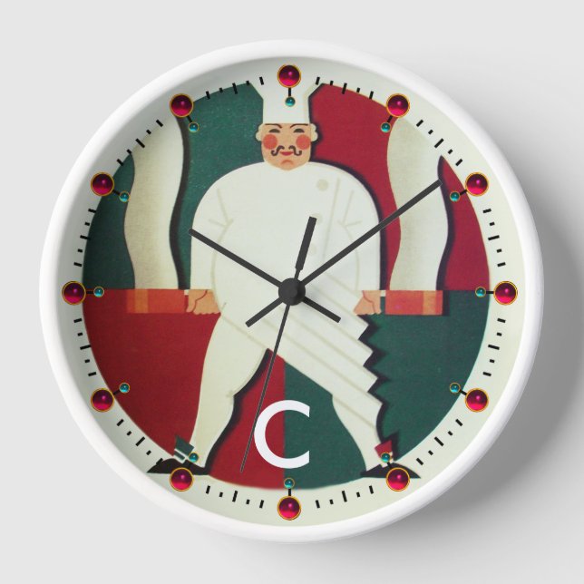 RESTAURANT CHEF COOKING FOOD,CATERING MONOGRAM WALL CLOCK (Front)