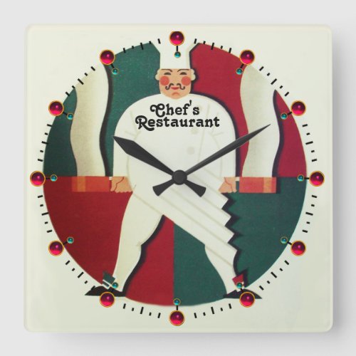 RESTAURANT CHEF COOKING FOODCATERING SQUARE WALL CLOCK