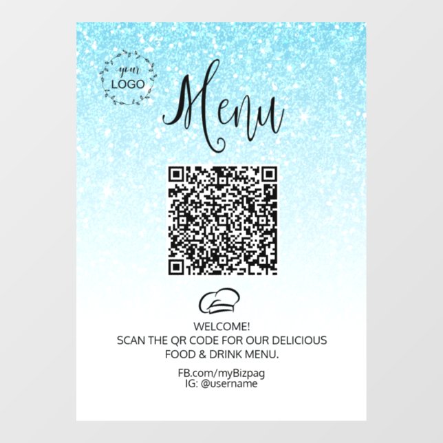 *~ Restaurant Coffee QR LOGO MENU Glitter Window Cling (Sheet)