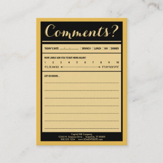 restaurant comment card