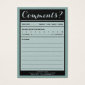 restaurant comment card (Front)