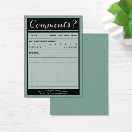 restaurant comment card (Desk)