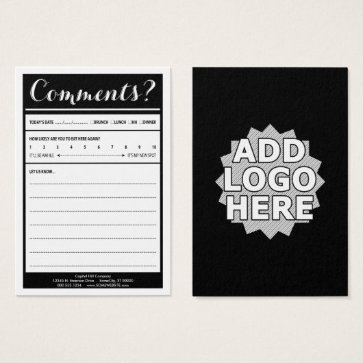 restaurant comment card with logo (Front & Back)