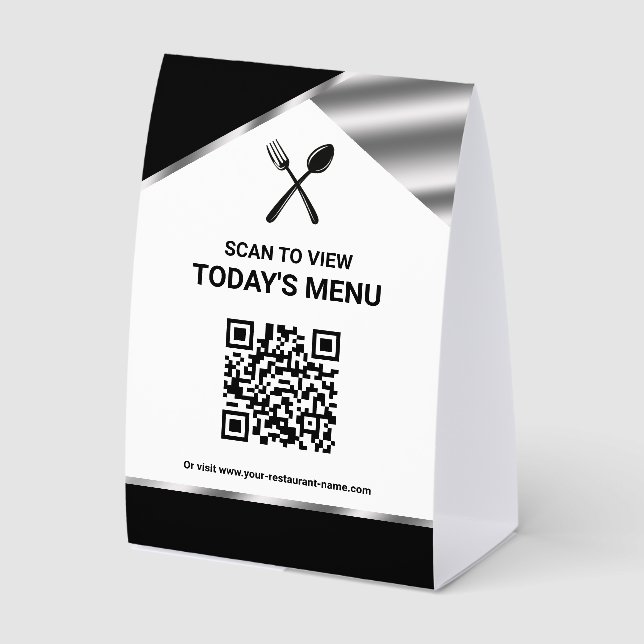 Restaurant Contactless QR Code Black Menu Paper Table Tent (Front)