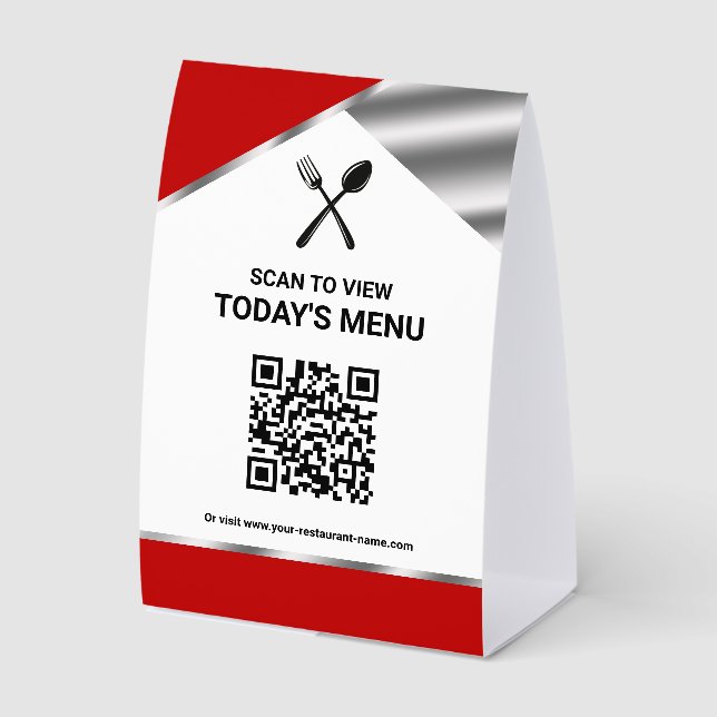 Restaurant Contactless QR Code Red Menu Paper Table Tent (Front)