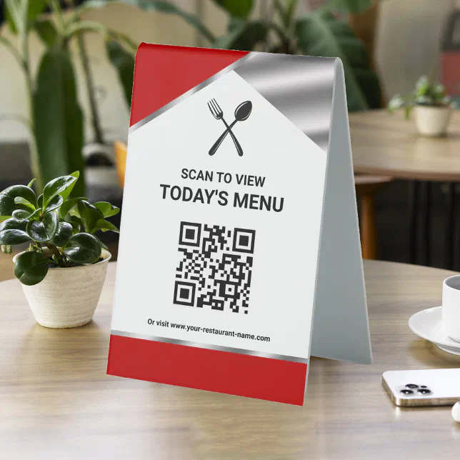 Restaurant Contactless QR Code Red Menu Table Tent | Zazzle