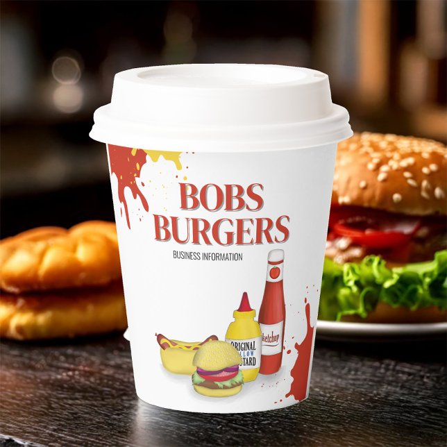 Restaurant Custom Hamburger Hotdog Business Paper Cups (Restaurant custom paper cup with hamburgers and hot dogs.)