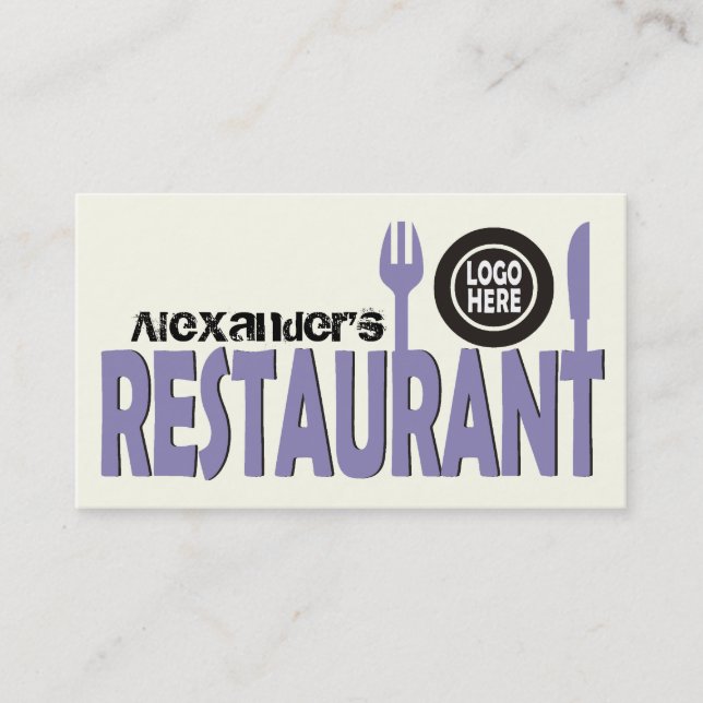 Restaurant cutlery plate lavender black ivory business card (Front)