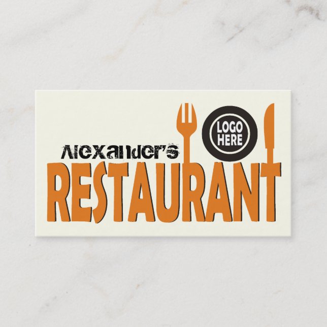 Restaurant cutlery plate orange black ivory business card (Front)