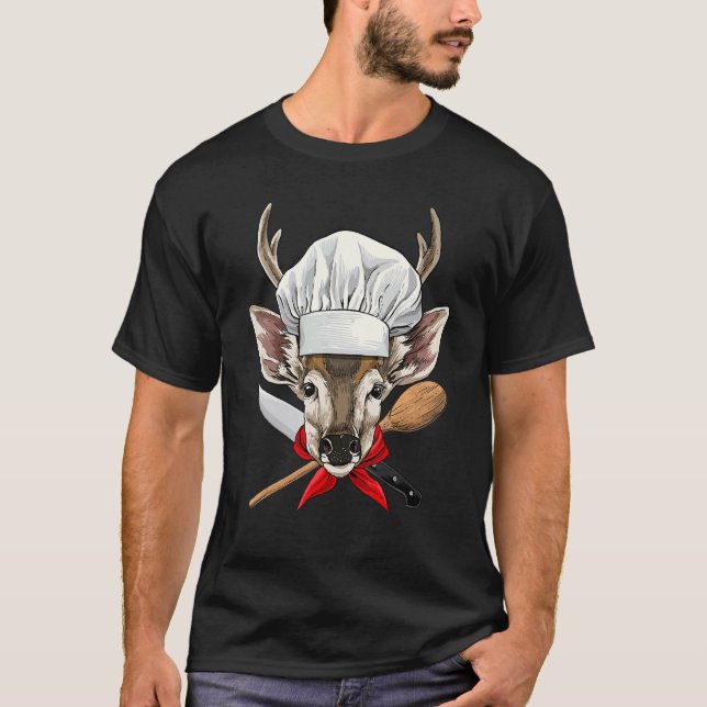 Restaurant Deer Chef Kitchen Cook Culinary Animal  T-Shirt (Front)