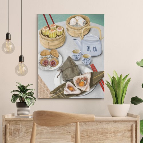 Restaurant Dim Sum Chinese Food Oriental Art Faux Canvas Print