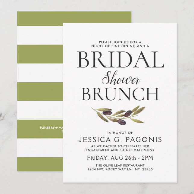 Restaurant Dining Themed Bridal Brunch Sage Invite (Front/Back)