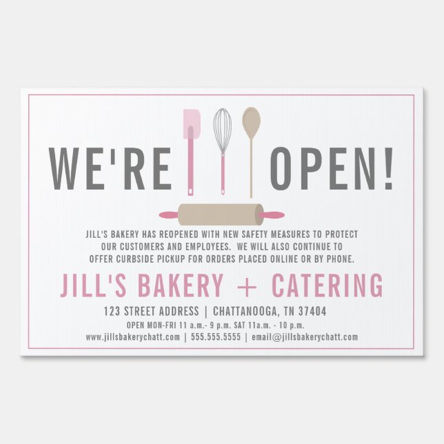 Restaurant Food Business Pink Kitchen Bakery Open Sign (Back)