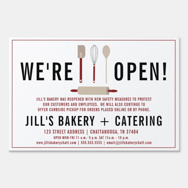 Restaurant Food Business Red Kitchen Bakery Open Sign (Back)