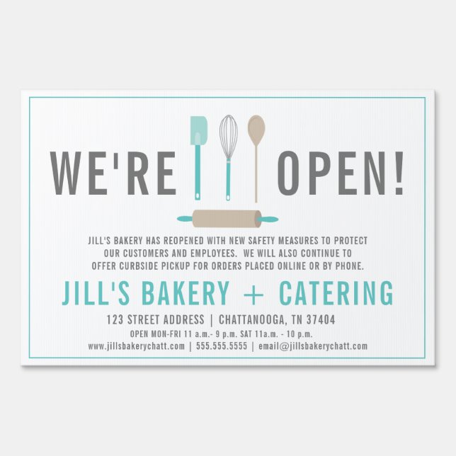 Restaurant Food Business Teal Kitchen Bakery Open Sign (Back)