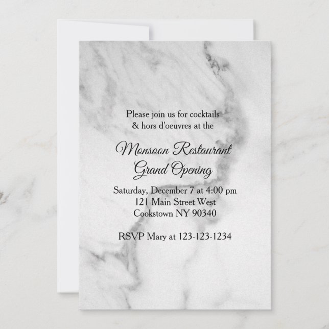 Restaurant Grand Opening marble Invitation (Front)