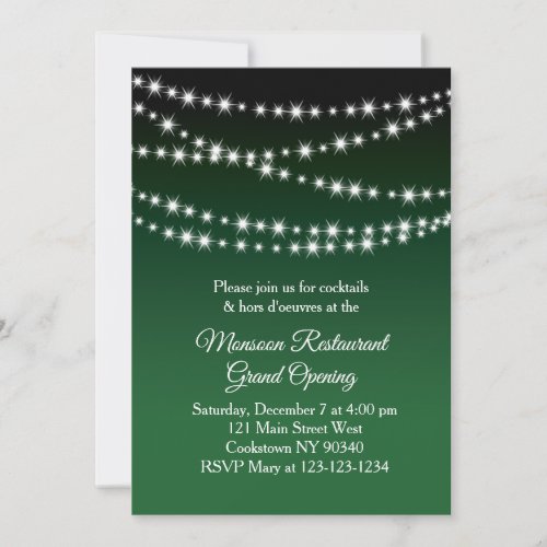 Restaurant Grand Opening Twinkle Lights dark green Invitation