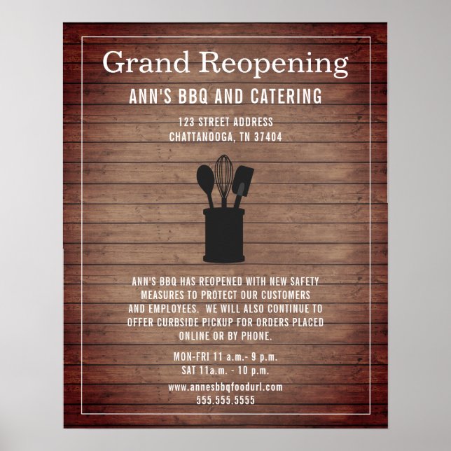 Restaurant Grand Reopening Covid Safety Rustic Poster (Front)