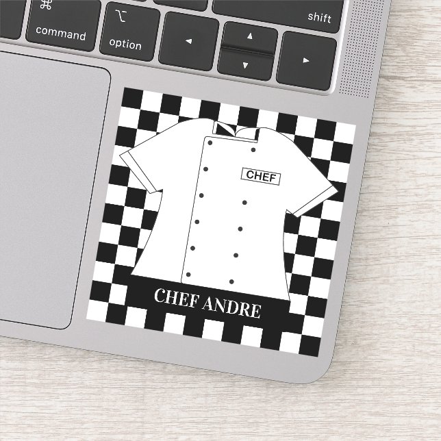Restaurant Head Chef White Tunic Checkered Squares Sticker (Detail)