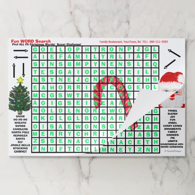 Restaurant Kids 25 Word Search Santa Paper Pad (Folded)