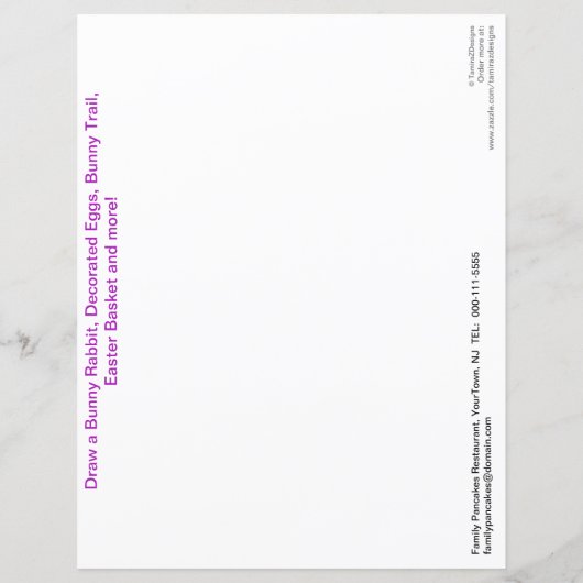 Restaurant Kids Activity Papers Easter Spring (Back)