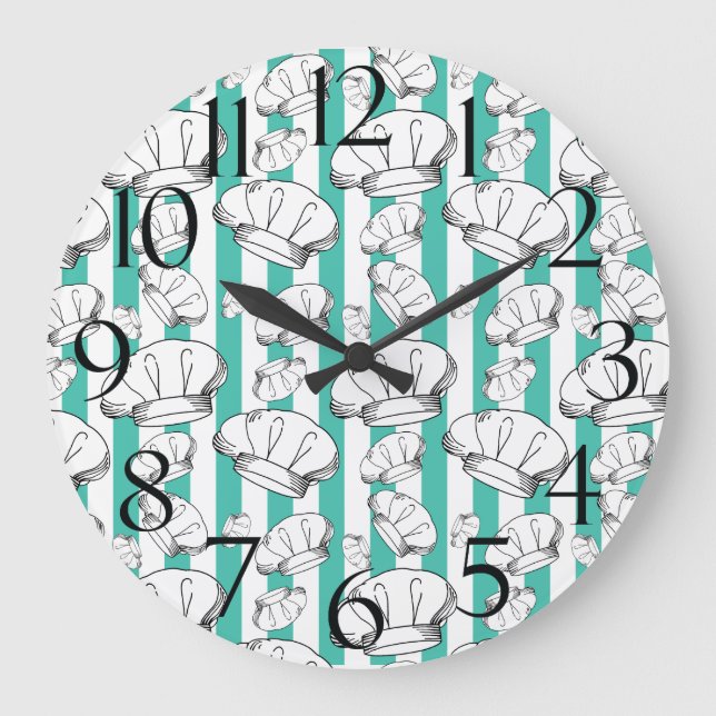 Restaurant Kitchen White Chef Hats Pattern Large Clock (Front)