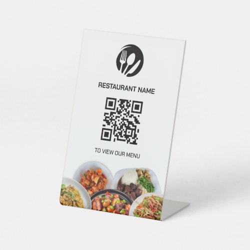 Restaurant Logo Digital Menu QR Code Pedestal Sign