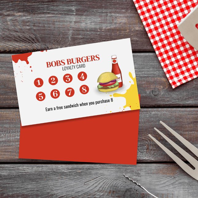 Restaurant Loyalty Card Simple Custom (Restaurant Loyalty Card with Hamburgers and Hot Dogs)