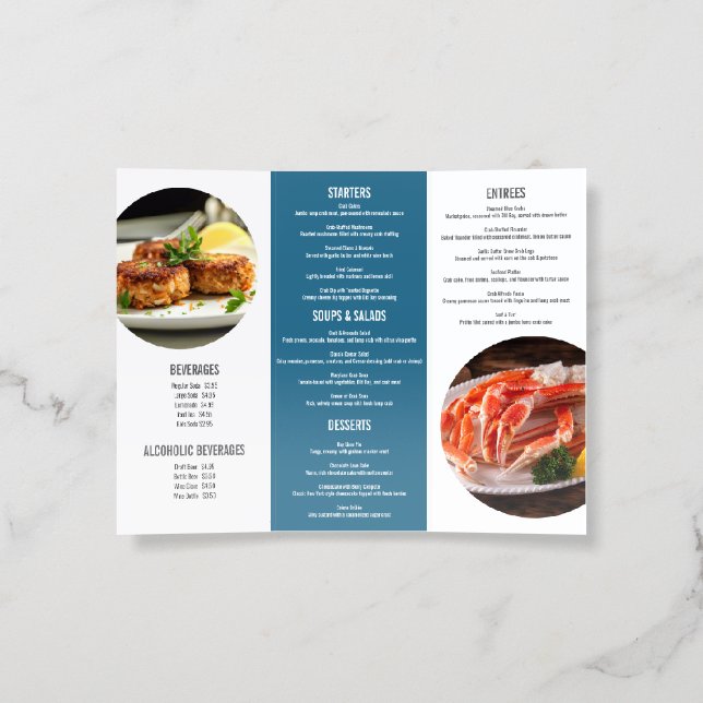 Restaurant Menu Blue Crab Business Brochure (Inside)