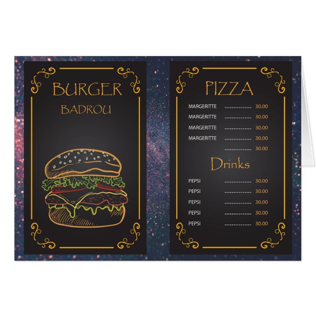 restaurant menu cards (Front Horizontal)