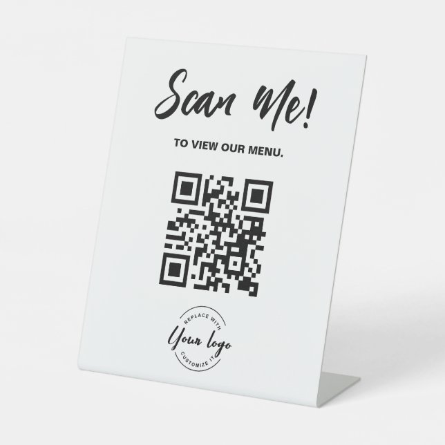 Restaurant Menu Custom QR code Scan Me Logo Pedestal Sign (Front)
