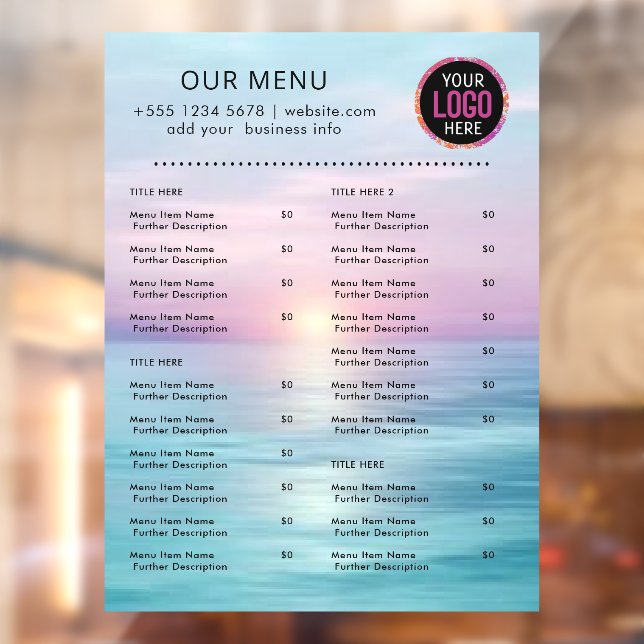 Restaurant Menu | Minimalist Logo Catering Cafe Wi Window Cling (Sheet 2)