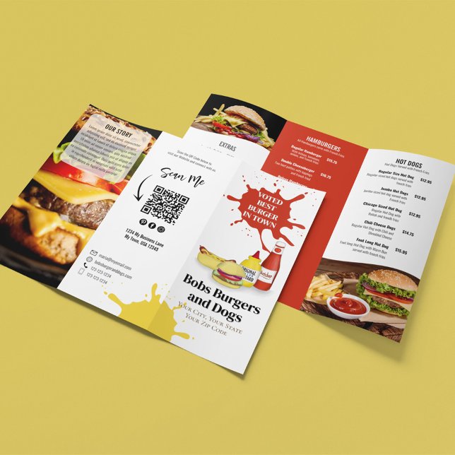 Restaurant Menu QR Code Custom Business Brochure (With space for your photos business details, and menu offering. )
