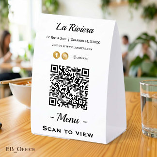 Restaurant Menu QR Code Double Sided Tabletop Sign