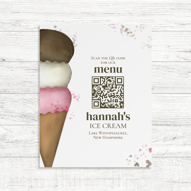 Restaurant Menu QR Code Template Foam Board (Ice cream cone business QR code manu foam board sign. )