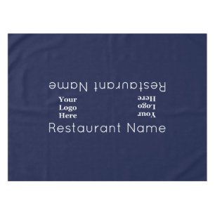 Restaurant Name Dark Blue and White Your Logo Here Tablecloth