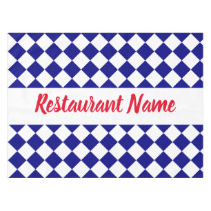 Restaurant Name Dark Blue & White Checkerboard Tablecloth
